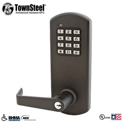TownSteel - XCE2010S - Electronic Push Button Lever Set - Rigid Lever Set - Sentinel Lever - Dark Oxidized Bronze  - Grade 1