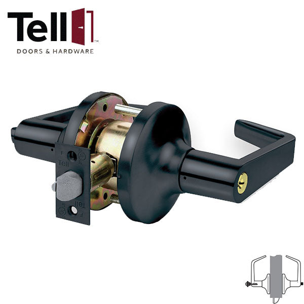 TELL - CL102912 - LC2400 Series Heavy Duty Cylindrical Leverset - Matte Black - 2-3/4" Backset - Cortland Lever - Grade 2 - Optional Function