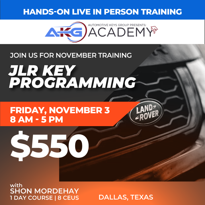 Hands-On Live In-Person Training - JLR Key Programming With Shon Mordehay - 1 Day Course - 8 CEU's (November 3, 2023 - Dallas, Texas)