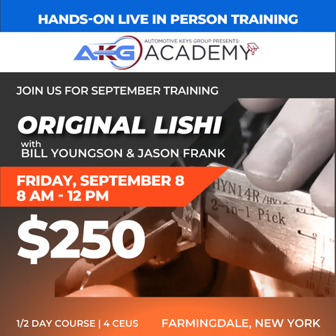 Hands-On Live In-Person Training - Original Lishi with Bill Youngson & Jason Frank - 1/2 Day Course - 4 CEU's (September 8, 2023 - Farmingdale, NY)