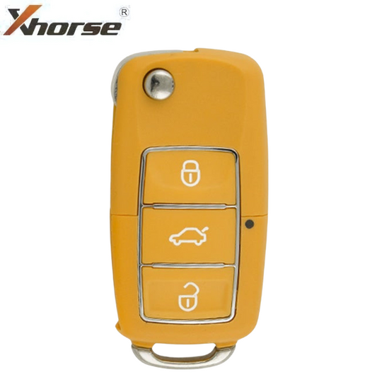 Close-up view of the 3-button yellow remote key.