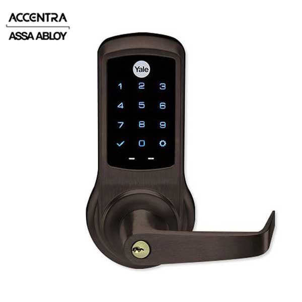 Accentra (Formerly Yale) - ﻿NexTouch - Commercial Electronic Keypad Lever Lock - Augusta Lever - Touchscreen w/ Key Override - 2-3/4" Backset - Schlage 'C' Keyway - Dark Bronze - Grade 1