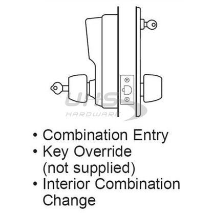 Simplex 1021B Pushbutton Lock with Knob - 26D - Combination Entry & Best IC Core (SFIC) - 626 - Satin Chrome w/ Key Override - UHS Hardware