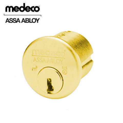 Medeco - 100200T - M3 - High Security - 1-1/8" Mortise Cylinder - 05 - Bright Brass - Pinned - 6 pin - Yale Cam - KD - UHS Hardware
