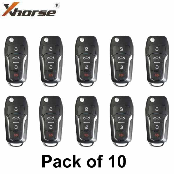 Xhorse VVDI Super Remote / Ford Style / 4-Button Universal Flip Key w/ Super Chip (Pack of 10) - UHS Hardware