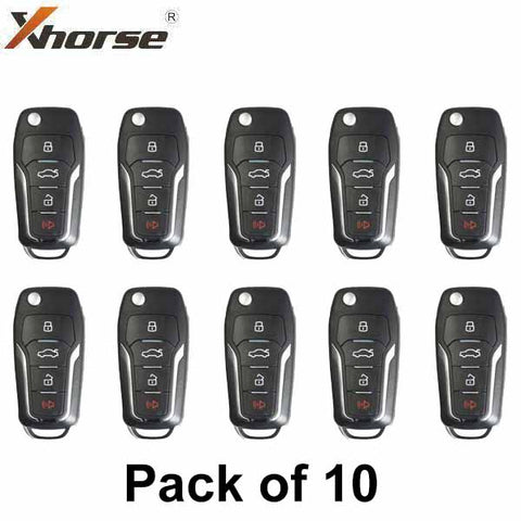 Xhorse VVDI Super Remote / Ford Style / 4-Button Universal Flip Key w/ Super Chip (Pack of 10) - UHS Hardware