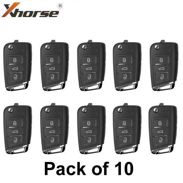 Xhorse - XEMQB1EN - Super Remote / MQB Style / 3-Button Universal Flip Key / VVDI Super Chip for VVDI Tools (Pack of 10) - UHS Hardware