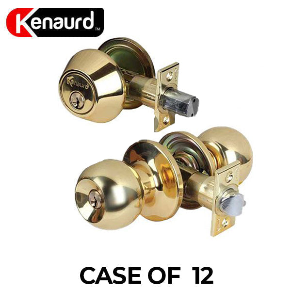 12 x Premium Combo Lockset – Knob & Deadbolt – Polished Brass (SC1) - MASTER KEYED (Bundle of 12) - UHS Hardware