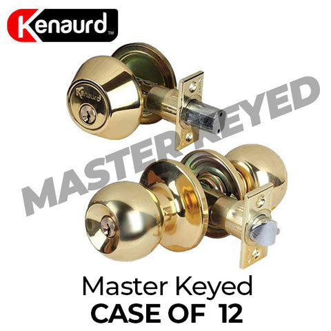 12 x Premium Combo Lockset – Knob & Deadbolt – Polished Brass (SC1) - MASTER KEYED (Bundle of 12) - UHS Hardware