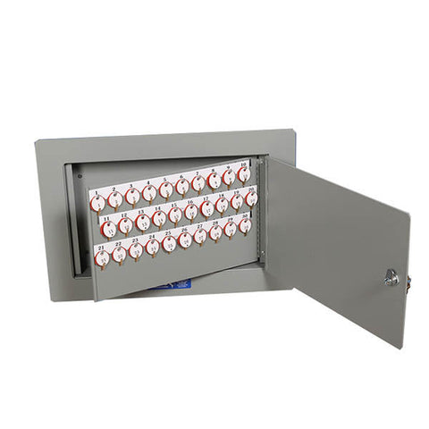 Lund - Small Recess-In-Wall Key Cabinet - Optional Tag System - Optional Capacity - 11 Gauge - Grey Powder Coat Finish