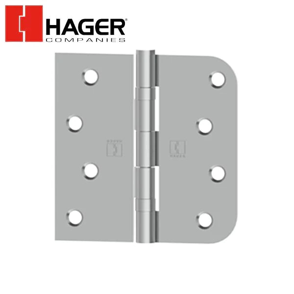 Hager - BB1543 - 5-Knuckle - Square Corner by 5/8" Radius - Ball Bearing with Fasteners - 4" x 4" Satin Stainless Steel
