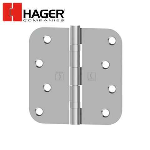 Hager - RCBB1542 - 5-Knuckle - Round Corner 5/8" radius - Ball Bearing with Fasteners - 4" x 4" - Satin Stainless Steel  - Non-Removable Pin