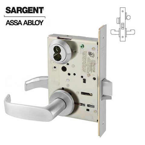 Sargent - 8205 - Mechanical Mortise Lock - LN Rose / L Lever - Office/Entry - SFIC - 26D - Satin Chrome Plated - Grade 1 - UHS Hardware