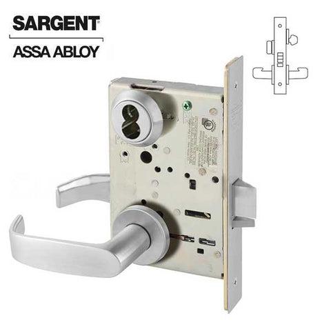 Sargent - 8205 - Mechanical Mortise Lock - LN Rose / L Lever - Office/Entry - Right Hand - LFIC - 0 Bitted Core - 26D - Satin Chrome Plated - Grade 1 - UHS Hardware