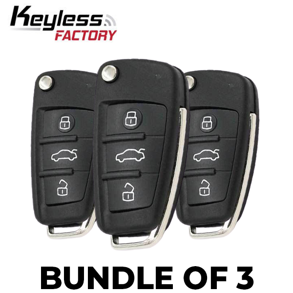3 x 2006-2015 Audi / 3-Button Flip Key / PN: 0657660023S/ IYZ 3314 (BUNDLE OF 3) - UHS Hardware