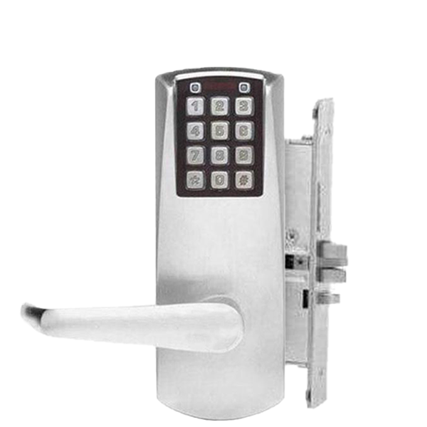 E-Plex - E2066 - Electronic Pushbutton Mortise Lever Lock - Long Lever - 2¾" Backset - Satin Chrome - Grade 1 - UHS Hardware