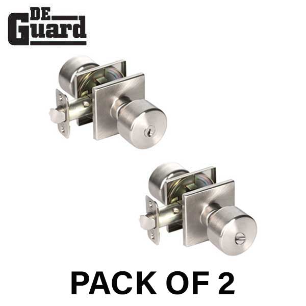 2x Contemporary Flat Ball Door Knob Set - Entrance - Square Rose - Satin Nickel - Grade 3  (KW1) (BUNDLE OF 2) (2 For 1) - UHS Hardware