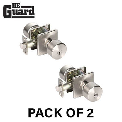 2x Contemporary Flat Ball Door Knob Set - Entrance - Square Rose - Satin Nickel - Grade 3  (KW1) (BUNDLE OF 2) (2 For 1) - UHS Hardware