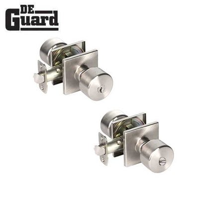 2x Contemporary Flat Ball Door Knob Set - Entrance - Square Rose - Satin Nickel - Grade 3  (KW1) (BUNDLE OF 2) (2 For 1) - UHS Hardware