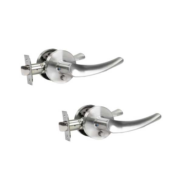 2x Contemporary Wave Lever Set - Privacy - Round Rose - Satin Nickel - Grade 3 (BUNDLE OF 2) (2 For 1) - UHS Hardware