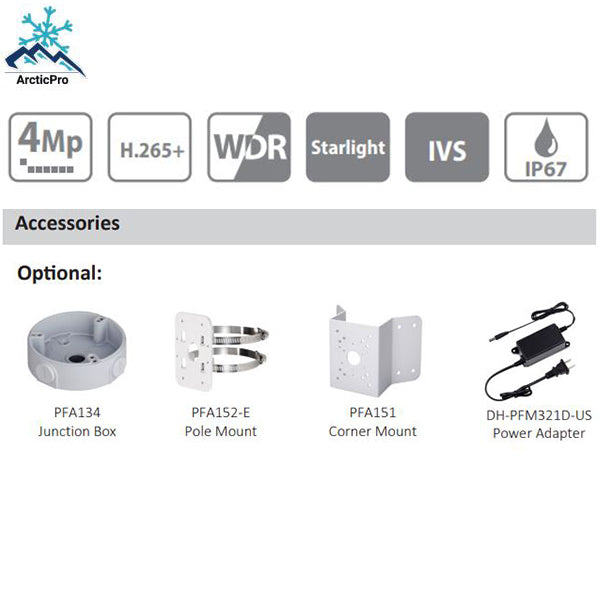 Dahua / IP Camera / 4MP Bullet / 2.8 mm Fixed Lens / WDR / IP67 / Starlight  / 5 Year Warranty / DH-N42BD32 - UHS Hardware