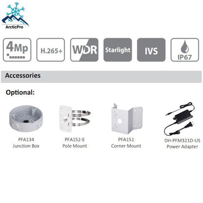 Dahua / IP Camera / 4MP Bullet / 2.8 mm Fixed Lens / WDR / IP67 / Starlight  / 5 Year Warranty / DH-N42BD32 - UHS Hardware