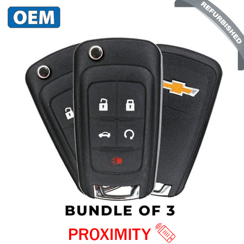 3 x 2010-2019 Chevrolet / 5-Button Remote Flip Key / PN:13584829 / P4O9MK74946931 / HU100 / PEPS (OEM Refurb) (BUNDLE OF 3) - UHS Hardware