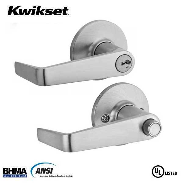 Kwikset - 438CNL - Carson Commercial Lever - Round Rose - Entrance - 26D - Satin Chrome - SC1 Schlage - SmartKey Technology - Grade 3 - UHS Hardware