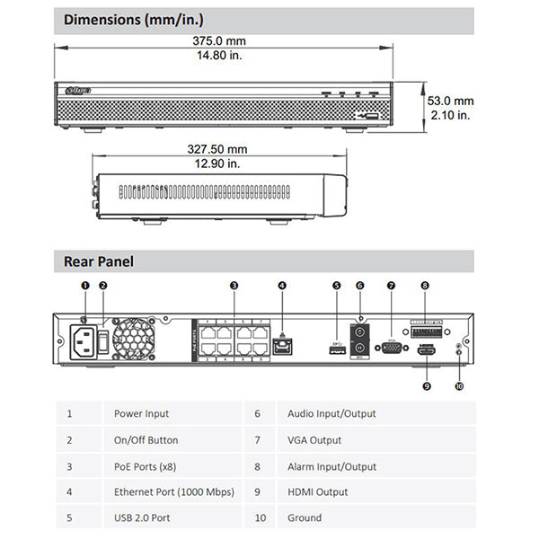 Dahua / 8-Channel / 8MP / PoE  NVR / 2 SATA /  2 TB HDD / DH-N42B2P2 - UHS Hardware
