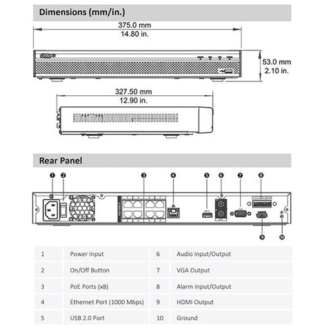 Dahua / 8-Channel / 8MP / PoE  NVR / 2 SATA /  2 TB HDD / DH-N42B2P2 - UHS Hardware