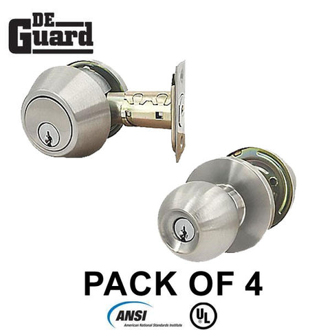 4 x Premium Commercial Combo Lock Set w/ Knob & Deadbolt – 26D Silver – SC4 Keyway – Grade 2 (Pack of 4) - UHS Hardware