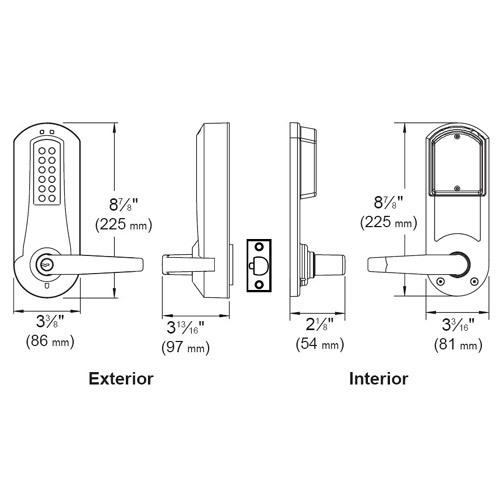 E-Plex E5031 Electronic Pushbutton Cylindrical Lever Lock - Schlage 'C'  - 626 - Bright Chrome - w/ Key Override - UHS Hardware