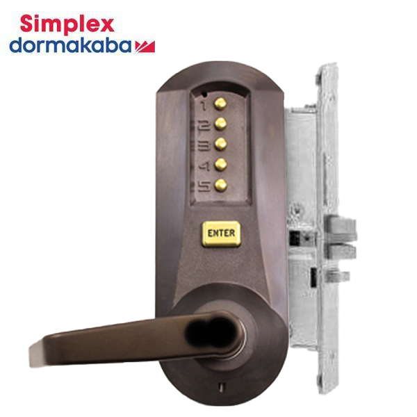 Simplex - 5066R - Mechanical Pushbutton Mortise Lever Lock - LFIC - Winston Lever - 2¾" Backset - Dark Bronze - Grade 1 - UHS Hardware