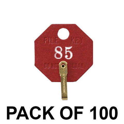 Lund - 507 - Red Fiber Octagonal Key Tags - Snap-On Links - Optional Numbered (Pack of 100)