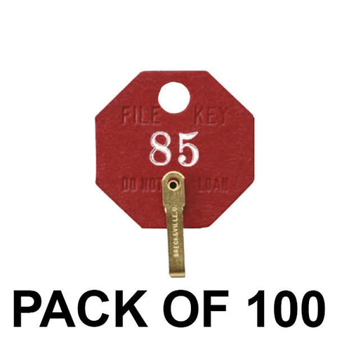 Lund - 508-A - Red Fiber Octagonal Key Tag - Brass Links - Optional Numbered (Pack of 100)