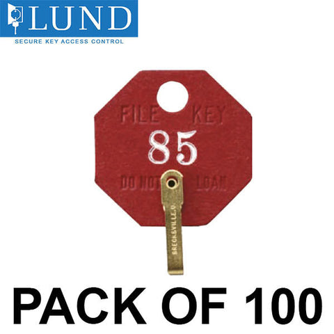Lund - 508-A - Red Fiber Octagonal Key Tag - Brass Links - Optional Numbered (Pack of 100)