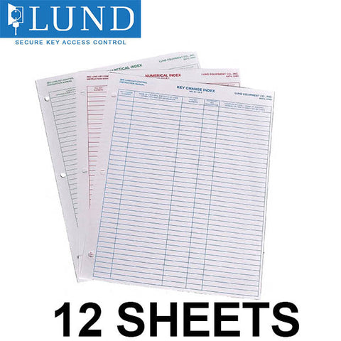 Lund - Index Sheets - 75 Entries Per Side - Optional Organizational Type (Packof 12)