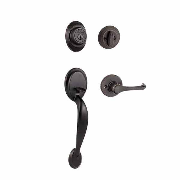 Kwikset - 687DAXDNL - 11P - SMT - Dakota Handleset with Dorian Lever - Deadbolt Keyed One Side - featuring SmartKey - Round Rose - Venetian Bronze - Keyed Entry - Grade 3 - UHS Hardware