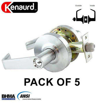 5 x Commercial Lever Set Handle - 2-3/4” Standard Backset - Satin Chrome - Storeroom - Grade 2 (Pack of 5) - UHS Hardware