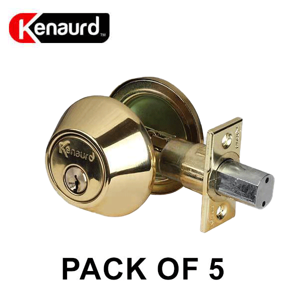 5 x Premium Single Cylinder Deadbolt Locks - Polished Brass (KW1) (Pack of 5) - UHS Hardware