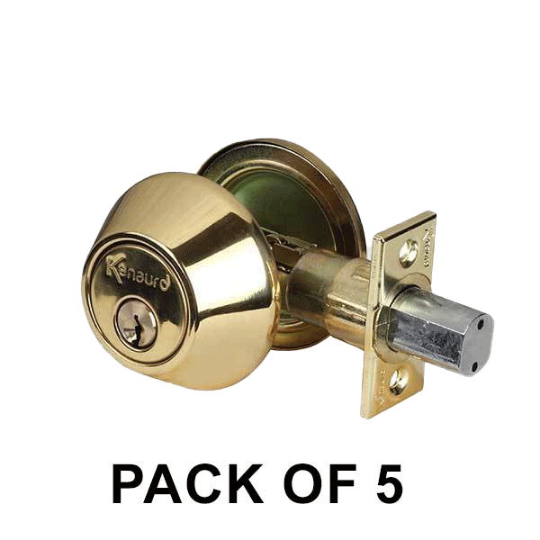 5 x Premium Single Cylinder Deadbolt Locks - Polished Brass (KW1) (Pack of 5) - UHS Hardware