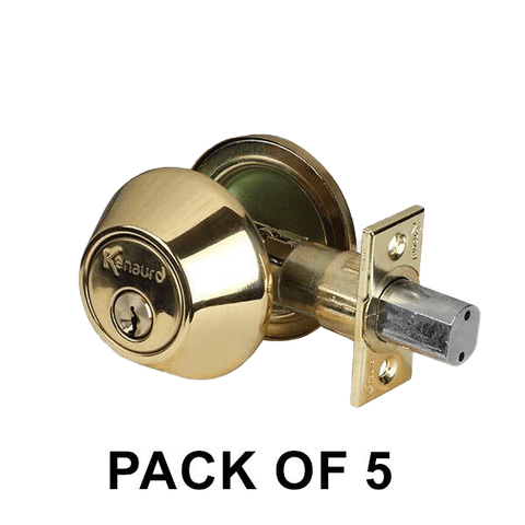 5 x Premium Single Cylinder Deadbolt Locks - Polished Brass (KW1) (Pack of 5) - UHS Hardware