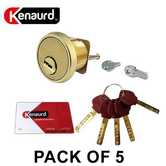 5 x Key Controlled - Rim / Mortise Combo Cylinder - 1-1/8" - US3 - Polished Brass (Pack of 5) - UHS Hardware