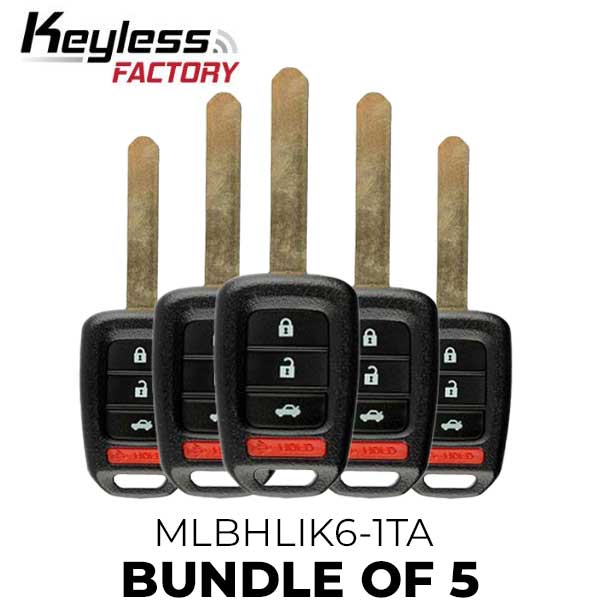 5 x 2016-2020 Honda Accord Civic / 4-Button Remote Head Key / MLBHLIK6-1TA (G Chip) (BUNDLE OF 5) - UHS Hardware