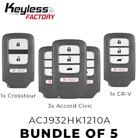 5 x 2013-2016 Honda Accord Civic Crosstour CR-V / 3 & 4-Button Smart Key / ACJ932HK1210A (BUNDLE OF 5) - UHS Hardware