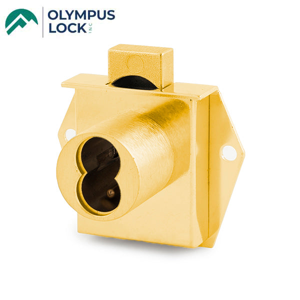 Olympus - 725M - IC Core Mortise Deadbolt Drawer Lock - BEST SFIC - 1-1/16" to Cylinder Length - Standard Length Bolt - Polished Brass - Optional Handing - Optional Key Retaining - Grade 1 - UHS Hardware