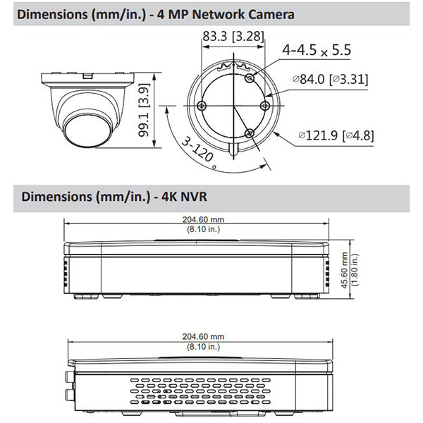 Dahua / IP Camera Kit / 4 4MP Mini Eyeball / 2.8 mm Fixed Len / 4-Channel / 4k NVR / 2TB HDD / IP67 / Starlight / DH-N444E42S - UHS Hardware