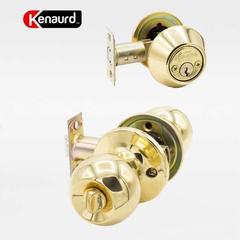 Premium Combo Lockset w/ Double Cylinder Deadblt - Polished Brass - UHS Hardware