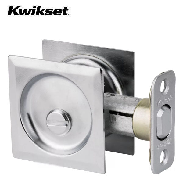 Kwikset - 93350 - Square  Pocket Door Lock - Privacy - 26D - Satin Chrome - UHS Hardware