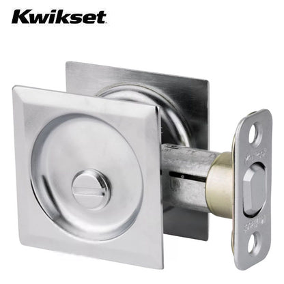 Kwikset - 93350 - Square  Pocket Door Lock - Privacy - 26D - Satin Chrome - UHS Hardware